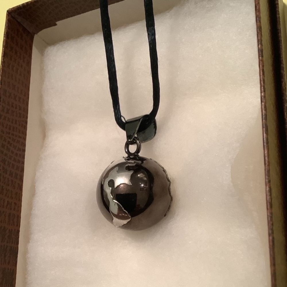 NEW Globe Harmony Ball - silver / grey-black metal necklace unisex
